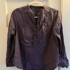JCrew Navy and Red Checkered Blouse